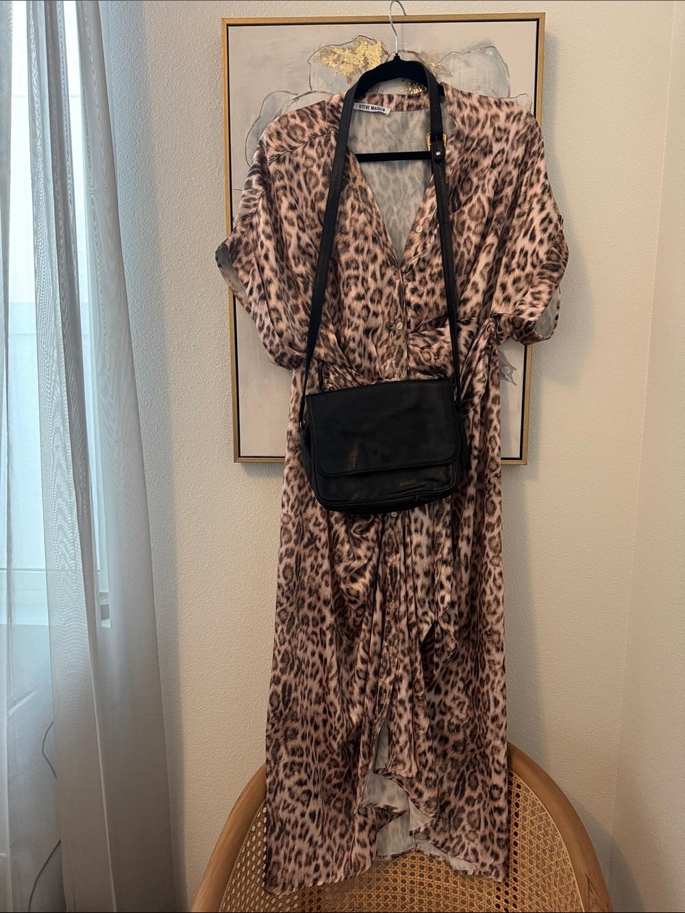 Steve Madden Leopard Print Midi Wrap Dress in Brown and Cream